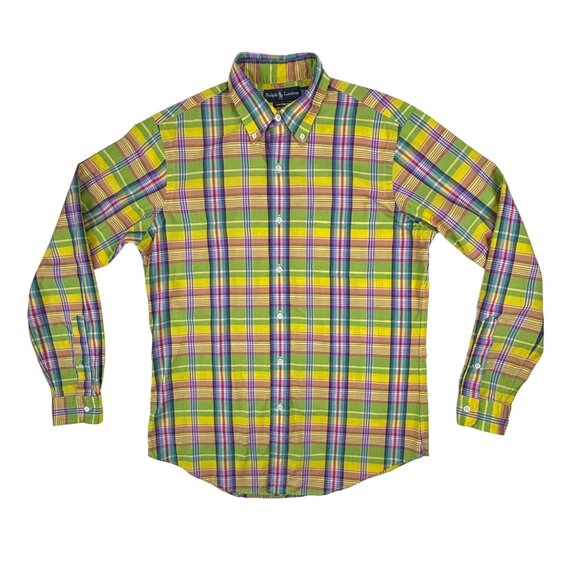 Ralph Lauren Plaid Shirt Mens Medium Custom Fit Cotton Spring Multicolor Oxford - Picture 1 of 10